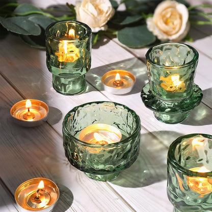 6 Packs Taper Candle Holders, Green Glass Candlestick Holders, Candle Sticks Tea Light Candle Holders for Dinner Wedding Christmas Table Centrepiece
