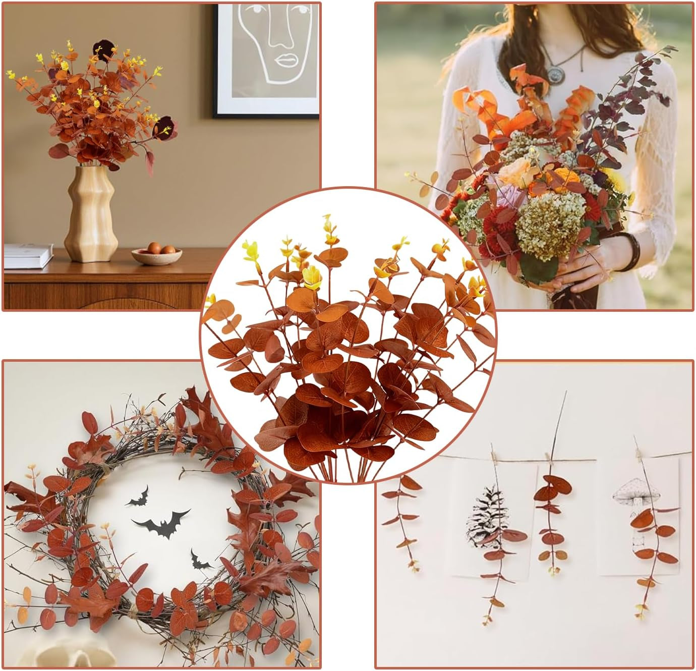 30 Pcs Autumn Artificial Flowers Artificial Eucalyptus Stems 31Cm, Autumn Faux Eucalyptus Plant Fake Silk Foliage for Flower Arrangement Thanksgiving Halloween Decor