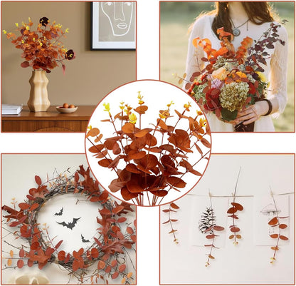 30 Pcs Autumn Artificial Flowers Artificial Eucalyptus Stems 31Cm, Autumn Faux Eucalyptus Plant Fake Silk Foliage for Flower Arrangement Thanksgiving Halloween Decor