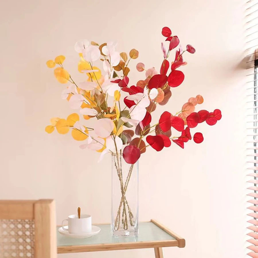 1/3Pcsartificial Plant Long Stems Eucalyptus Leaf Leaves Plants Money Leaf Decor Wedding Shooting Prop Home Vase Table Diy Decor