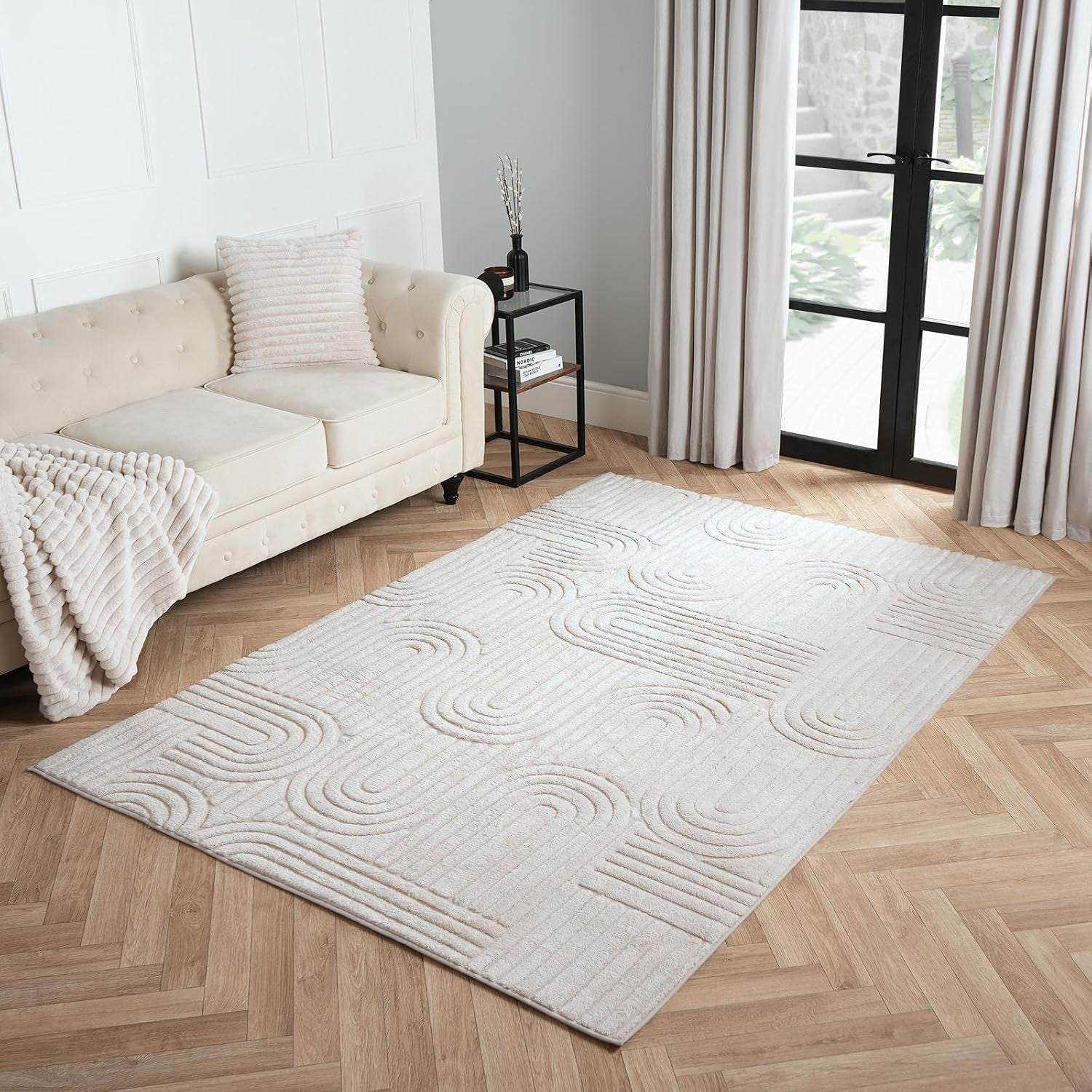 Rugs Living Room 120 X 170 Cream, Tufted Arches Area Rug for Bedroom Home Decorations Super Soft Comfy Non Slip Fluffy Bedside Rug Low Pile Medium Floor Carpet Non Shedding