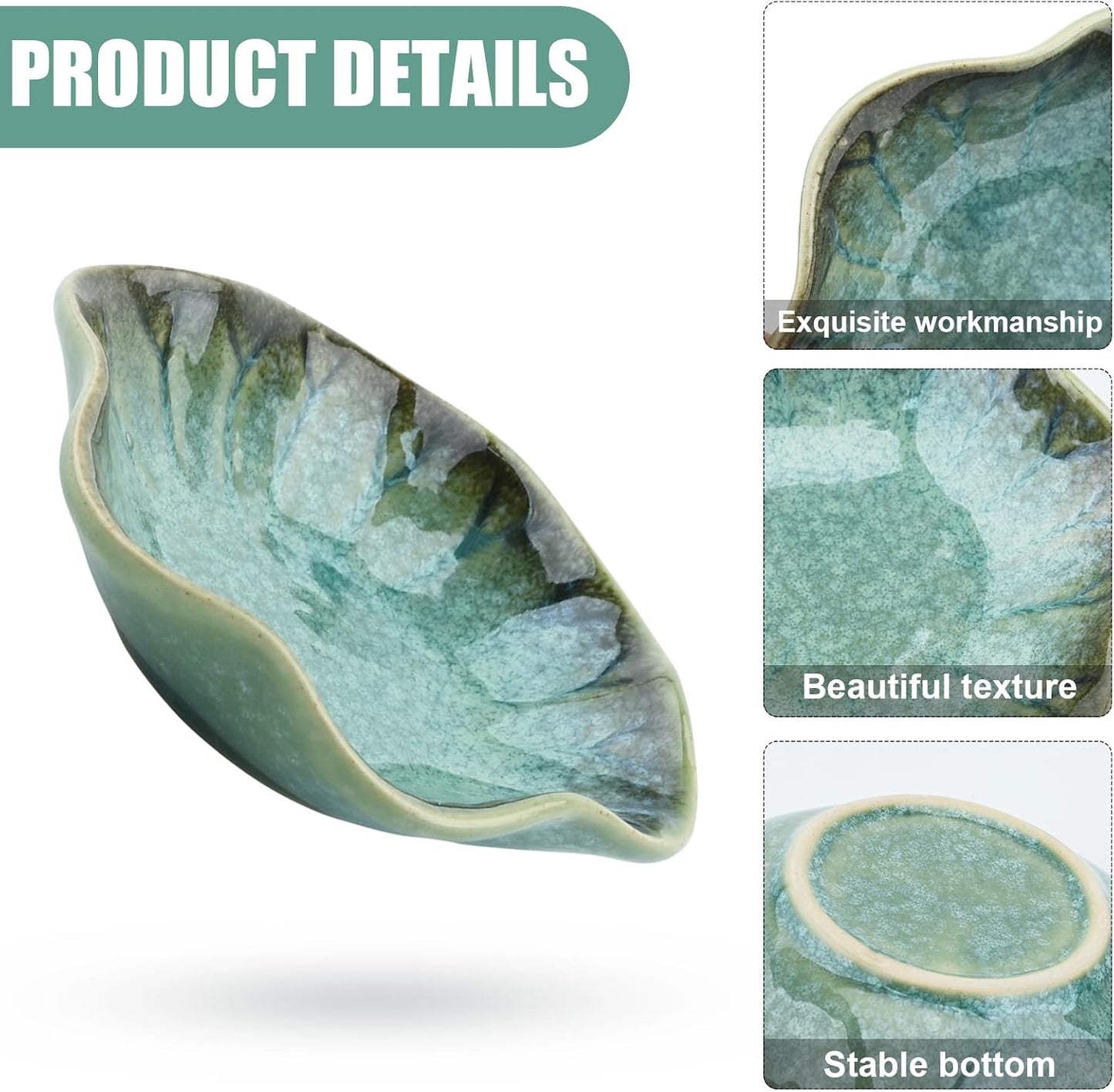 1Pcs Ceramic Jewelry Dishes, Decorative Trinket Trays, Small Ring Dishes, Trinket Key Trays, Jewelry Trays, Jewelry Plates, Key Bowl, Ceramic Trinket Dish Gift for Women and Girls (Green)