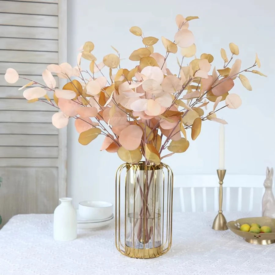1/3Pcsartificial Plant Long Stems Eucalyptus Leaf Leaves Plants Money Leaf Decor Wedding Shooting Prop Home Vase Table Diy Decor