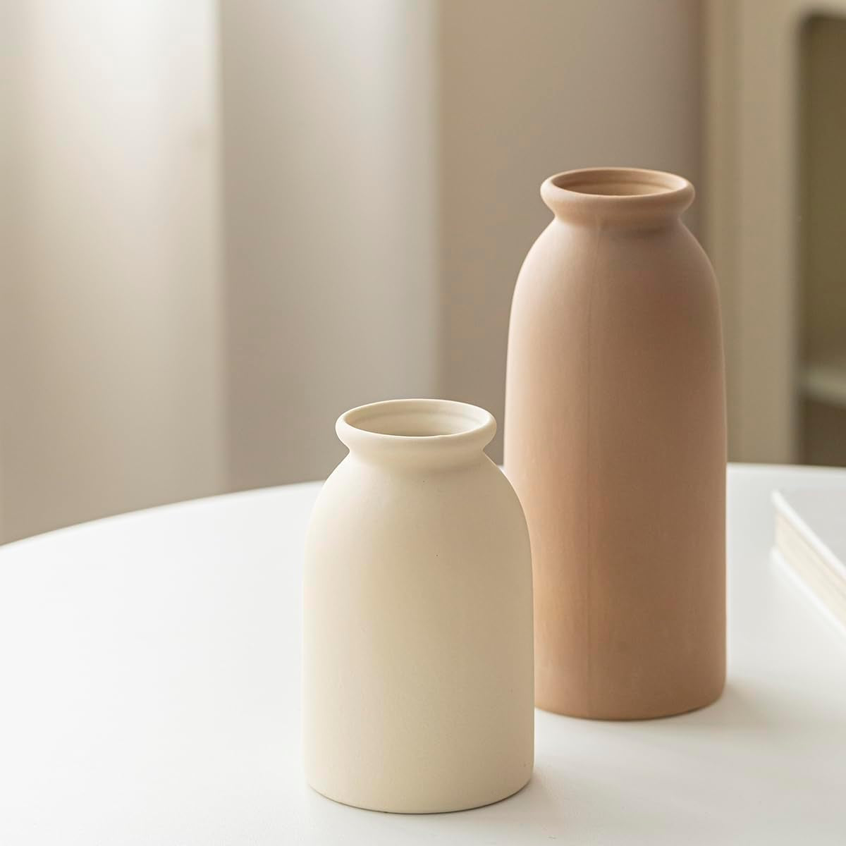 Set of 3 Small Ceramic Vases for Home Decor & Table Centrepieces, Rustic Farmhouse Style, Mini Decorative Flower Vases (Earth Tone M)