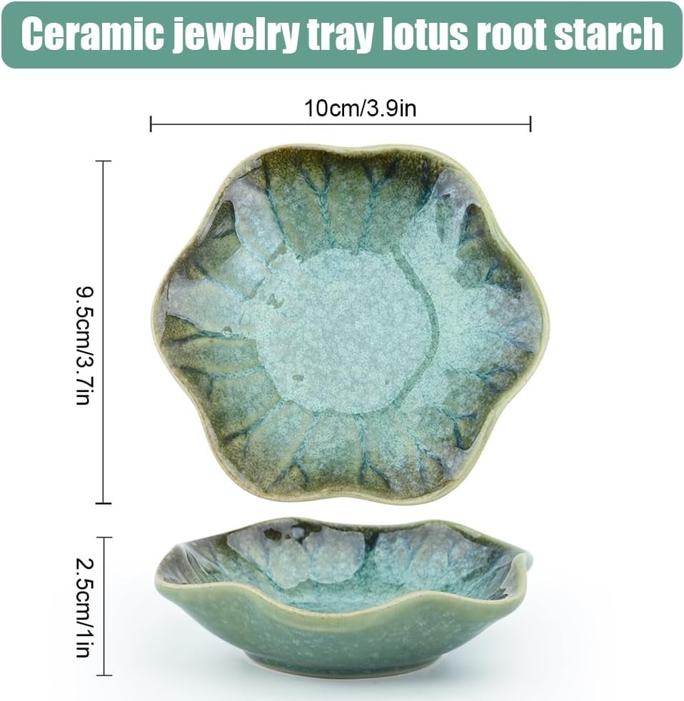 1Pcs Ceramic Jewelry Dishes, Decorative Trinket Trays, Small Ring Dishes, Trinket Key Trays, Jewelry Trays, Jewelry Plates, Key Bowl, Ceramic Trinket Dish Gift for Women and Girls (Green)