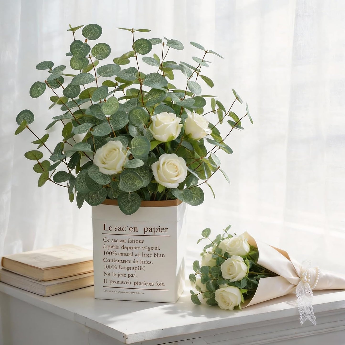 6 Bunches Artificial Eucalyptus Stems Leaves, Faux Silk Eucalyptus Artificial Flowers, Fake Green Foliage Greenery for Flower Arrangement Home Wedding Party Decoration