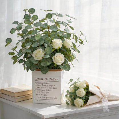 6 Bunches Artificial Eucalyptus Stems Leaves, Faux Silk Eucalyptus Artificial Flowers, Fake Green Foliage Greenery for Flower Arrangement Home Wedding Party Decoration