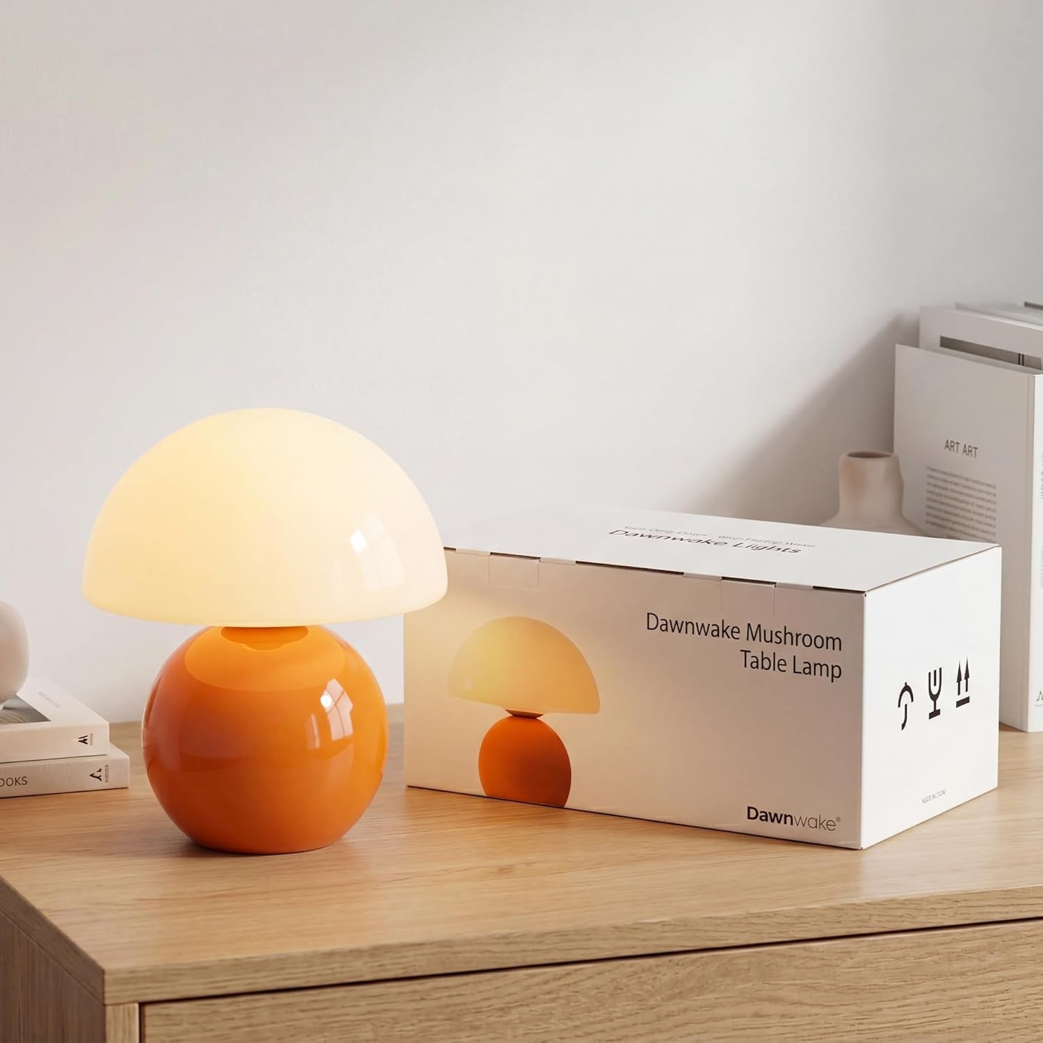 Mushroom Lamp Table Lamp for Bedroom, Desk Bedside Small Lamps for Living Room Night Stands, Mushroom Decor Cute Mini Modern Mid Century Lamps(Orange)