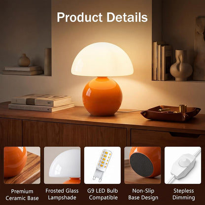 Mushroom Lamp Table Lamp for Bedroom, Desk Bedside Small Lamps for Living Room Night Stands, Mushroom Decor Cute Mini Modern Mid Century Lamps(Orange)