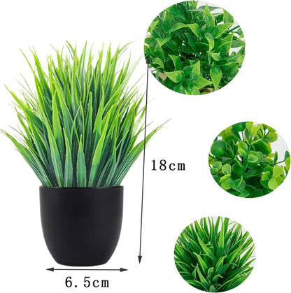 4Pcs Fake Plants Pots, Small Artificial Plants Indoor Outdoor, Desk Plants Mini Plant Pots for Desktop, Bathroom, Home Decor, 4 Different Shaped Plastic Plants