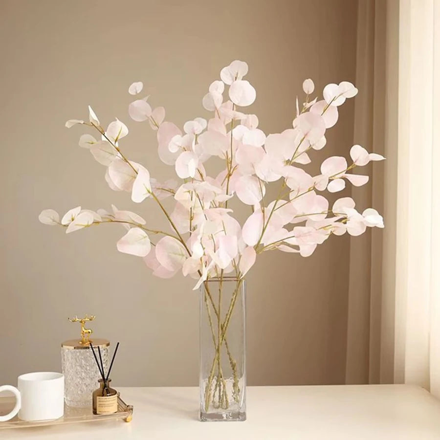 1/3Pcsartificial Plant Long Stems Eucalyptus Leaf Leaves Plants Money Leaf Decor Wedding Shooting Prop Home Vase Table Diy Decor