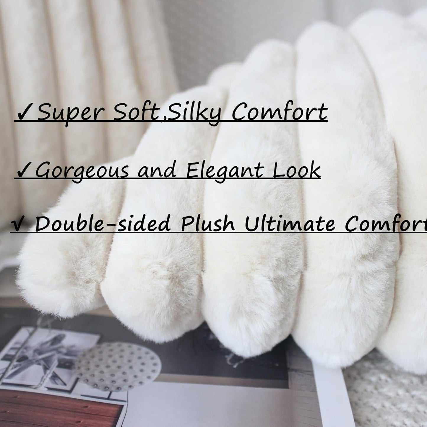 Beige Cushion Covers 45 X 45 Fluffy Faux Fur Cushion Covers 18X18 Set of 2 Pillow Covers Soft Plush Pillowcases for Sofa Bed Moroccan Style Home Decor Cushion Cover
